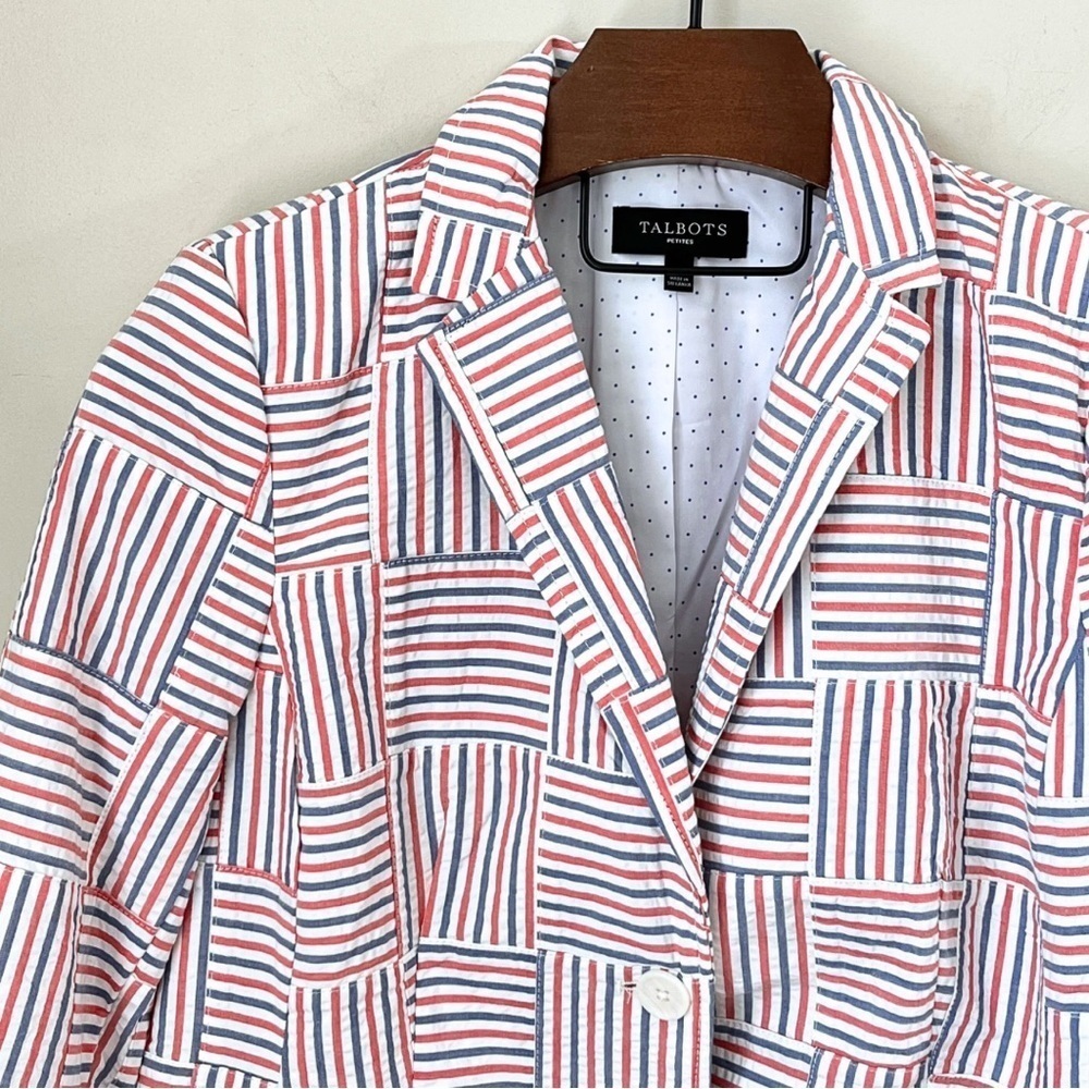 NWOT Talbots Petites Patchwork Seersucker Blazer - Picture 3 of 16
